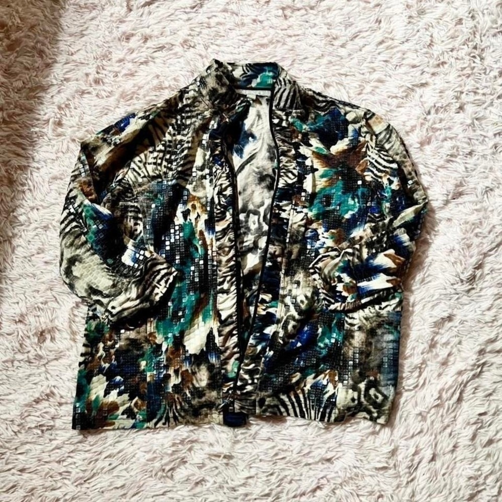 Quirky Abstract Animal Print Statement Unique Texture Open Jacked Womens XL Bold